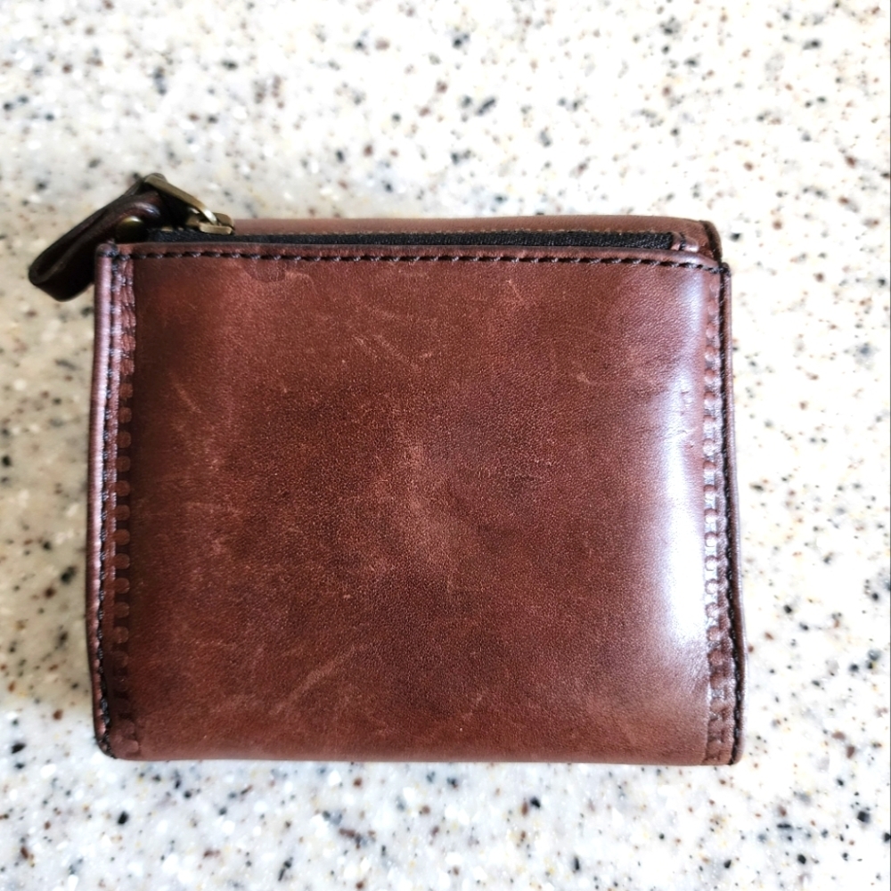 Fossil Turn Lock Trifold Card Wallet In Pecan, Le… - image 2